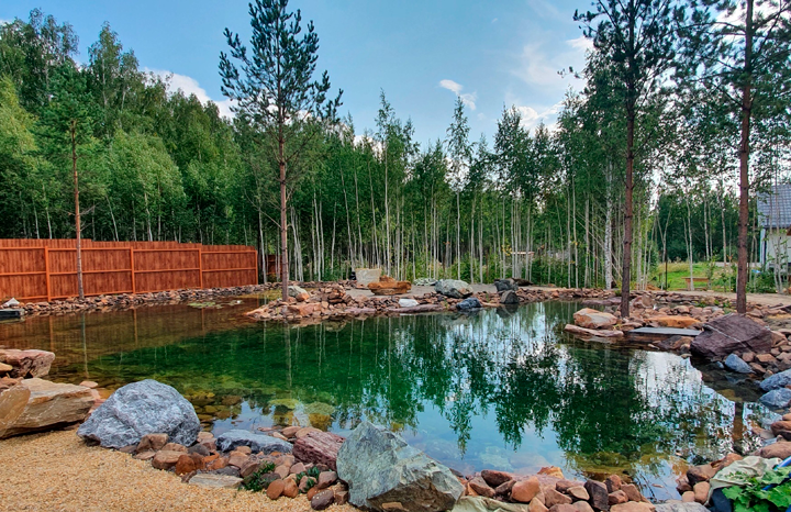 Декоративный пруд с кои строительство прудов
